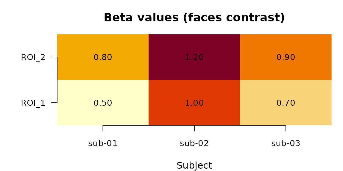 Effect estimates (beta) for each ROI and subject.